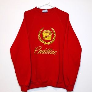 Vintage 90s Mens XL Cadillac Spell Out Logo Crewneck Sweatshirt Red USA Made